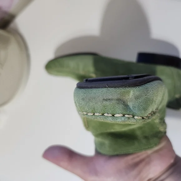 Talbots Green Leather Suede Slip-On Loafers Sz US 5.5 Comfort Career Y2K Preppy - Picture 10 of 11